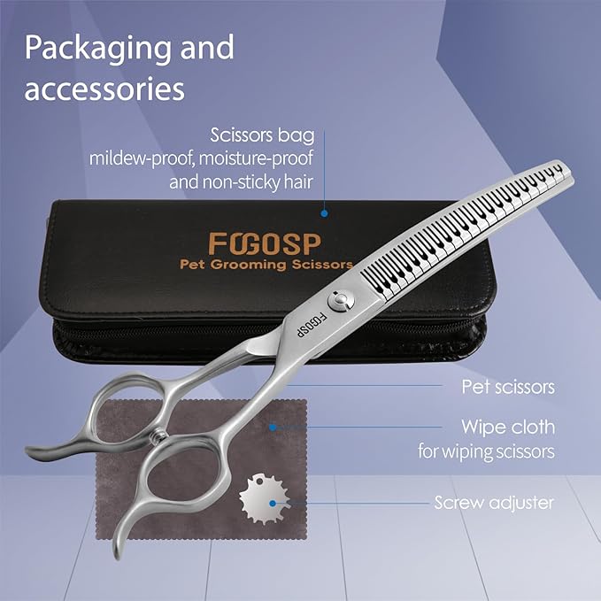 Save-effort Curved Chunkers Dog Grooming Scissors 7in Gradual tooth width Thinning Shears for Dogs Pet Cat Light Cutting Feel 23 Tooth 70% Thinning Rate Japan 440C