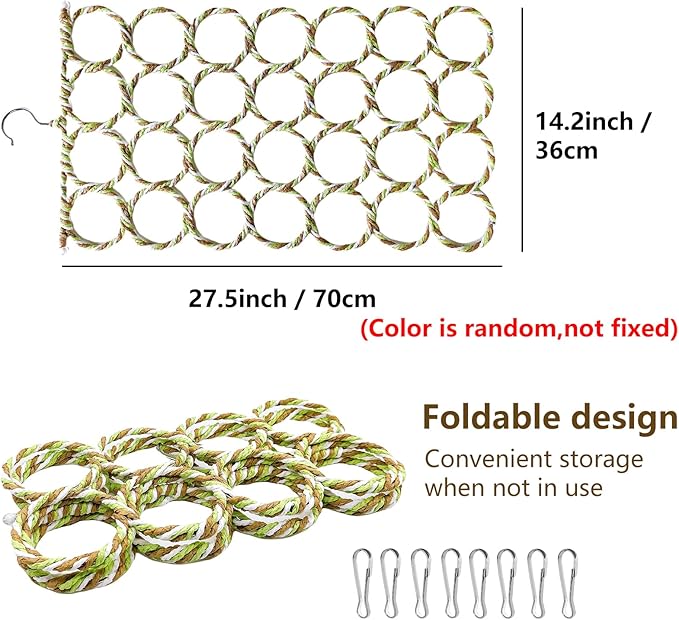 Bird Swing Climbing Rope Net Toys 14" x 24" Parakeet Hemp Rope Perch Swing Ladder Bridge Hanging Hammock Small Animal Activity Toy for Parrot Lovebirds Hamster Mice Rat Ferret (Random Color)(2 Pcs)