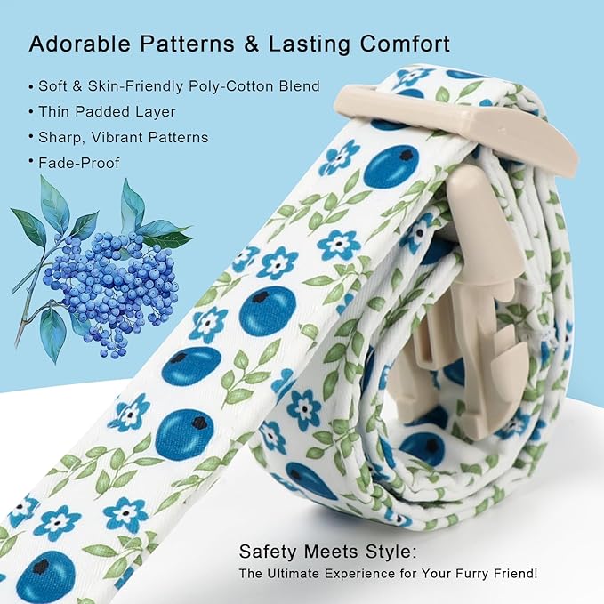 Spring/Summer Dog Collar for Small Dogs - Fresh Blueberry Girl Boy Dog Collars, Soft Lightweight Puppy Collar, Breathable Adjustable Male Female Fruit Floral Dogs Collars S