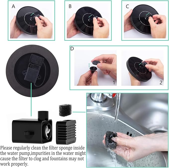 Solar Fountain for Bird Bath, Solar Powered Fountain Pump 1.5W Solar Water Fountain Floating Birdbath Water Pumps for Garden, Patio, Pond and Pool