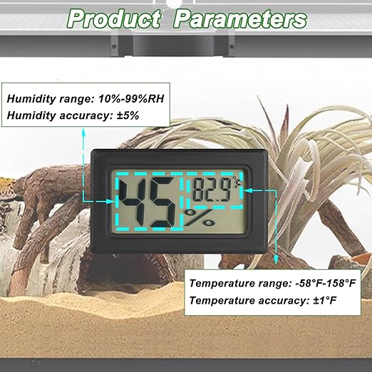 Reptile Thermometer and Humidity Gauge Digtal Terrarium Thermometer Rectangle Bearded Dragon Cage Accessories Reptile Temp and Humidity Gauge for Leopard Gecko Hermit Crab Gecko Lizard Etc 4pc