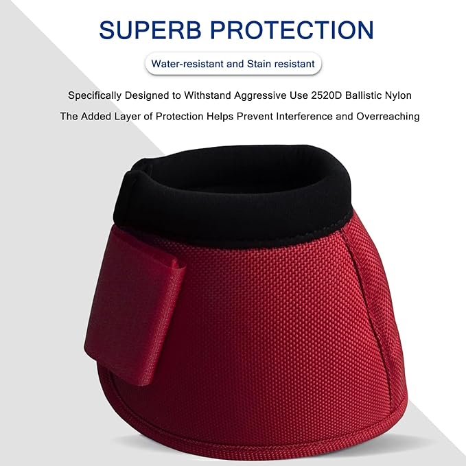 Equine Ballistic Overreach Bell Boots, No-Turn Horse Hoof Protection Boots (Sold in Pairs) WineRed Large