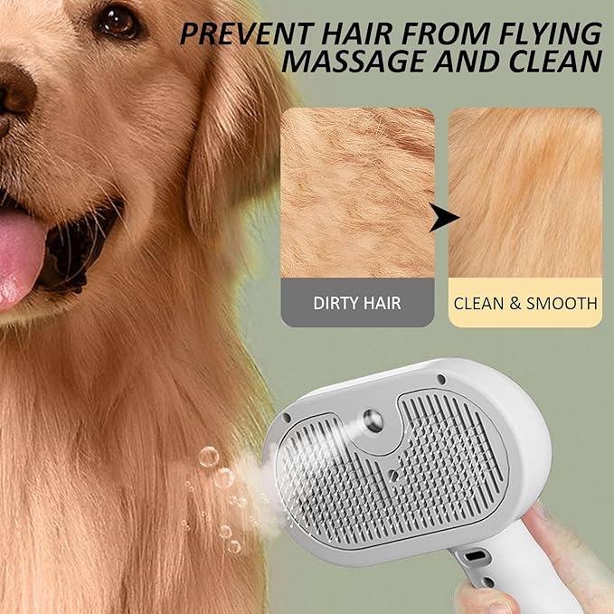 Fur Shower Brush for Dogs, 3 In 1 Self Cleaning Steamy Pet Brush, Pets Spray Hair Removal Comb - Anti-Static, Dog Grooming Tool With Steam | Skin-Friendly Design (Pink)