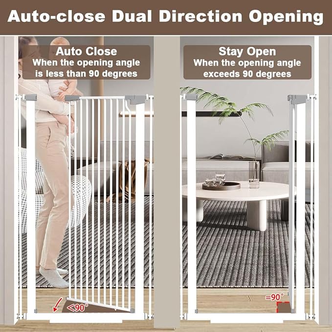 Fairy Baby 51.18" High Extra Tall Cat Gate, 29.5"-40.5" Wide Baby Gate for Stairs No Drill, Metal Auto Close Child Safety Gate Dog Gates for Doorways Pressure Mounted Walk Thru Swing Pet Gate, White