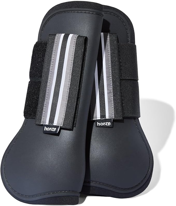 HORZE Adepto Open Front Tendon Boots | Durable Shell with Neoprene Lining - Black - Warmblood