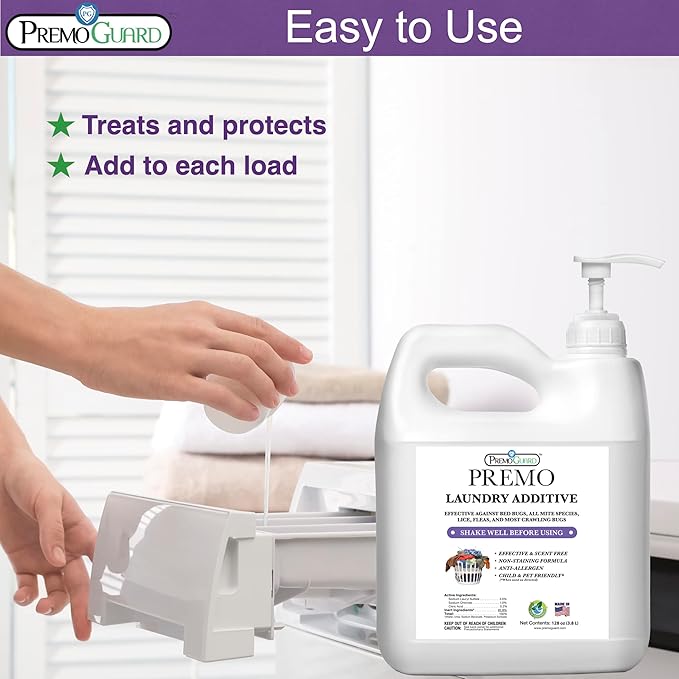 Premo Guard Bed Bug, Mite & Lice Laundry Detergent Additive 128 oz – Child & Pet Friendly – Stain & Odor Free – Best Natural Non-Toxin Treatment