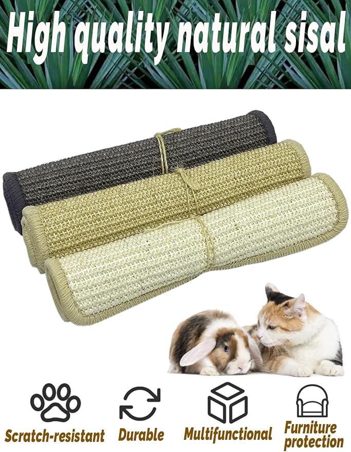 Rabbit Scratching Pad 2 Pack Natural Sisal Bunny Scratch Pads Small Animal Nail Scratcher for Indoor Grinding Claw Mat Pet Rug for Guinea Pigs Chinchillas Ferrets (White)