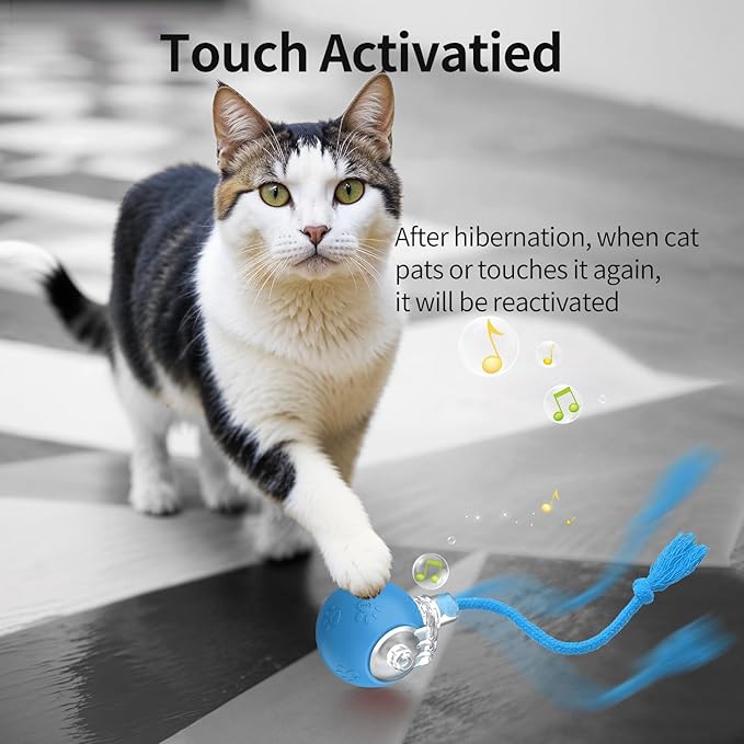 Interactive Cat Toys, Automatic Moving Cat Toys for Bored Indoor Adult Cats, Fast Rolling, Chirping & Motion-Activated Kitty Toys, Fun Gift for Cats with Speedy Tail 2.0, USB Rechargeable (Blue)