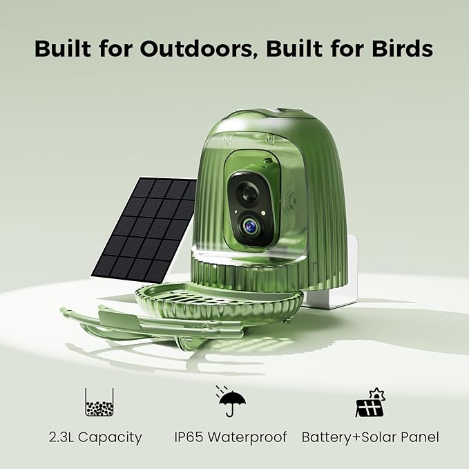HIXX Smart Bird Feeder with Camera, AI Bird Identifier & 4MP Color Night Vision, Exclusive Vertical View Mode, Squirrel-Deterrent Design, Solar Light for Nature Lovers (White Light)