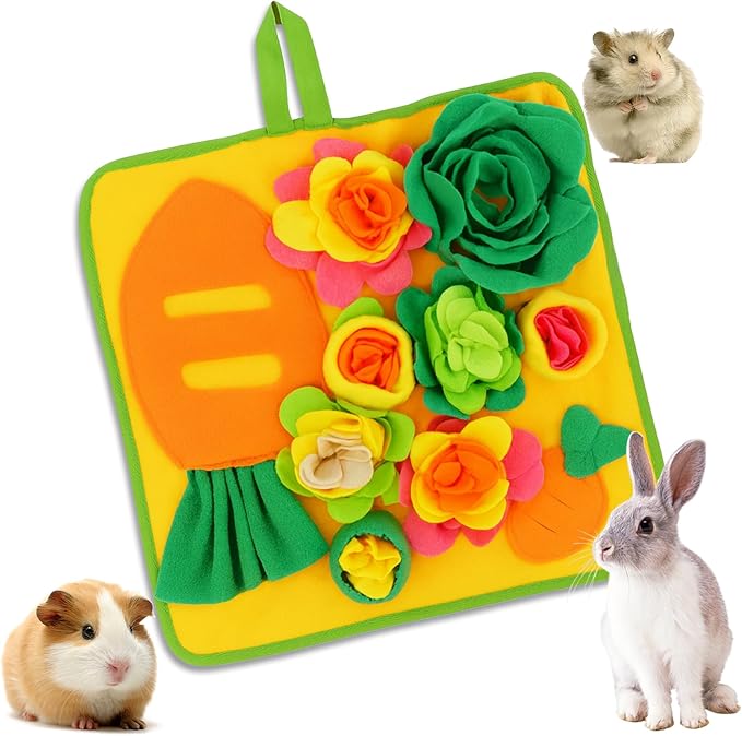 Rabbit Foraging Mat,Snuffle Mat for Small Animals Bunny Puzzle Toys Pets Interactive Feeding Mat for Guinea Pigs Hedgehog Chinchilla Puppies (Yellow, M)