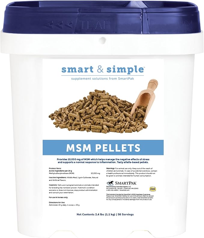 Smart & Simple MSM Pellets | Helps Manage Effects of Stress | Horse Supplement Aids in Cellular and Tissue Strengthening | 56 Servings | 2.4 lb Bucket