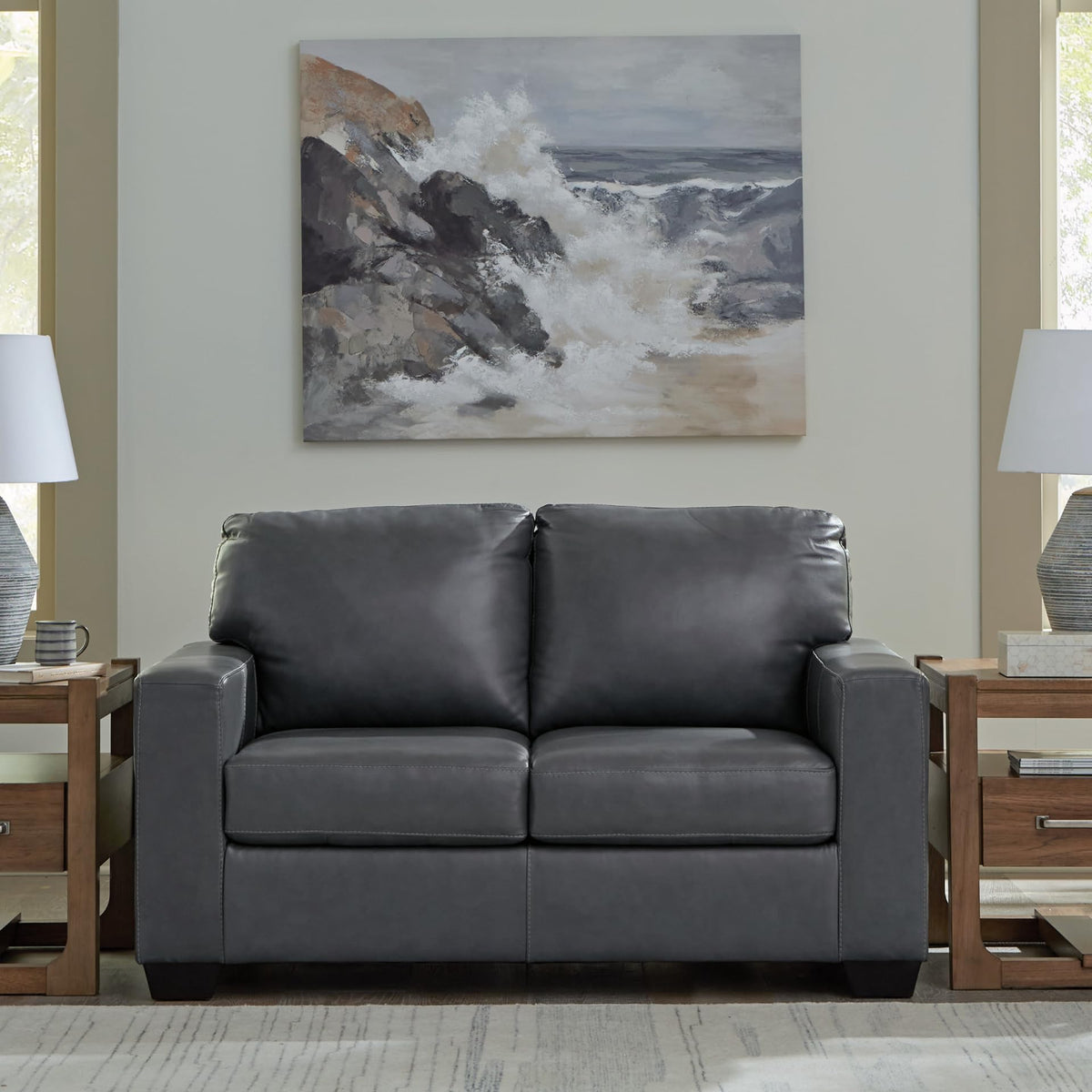 Blue Small Leather Loveseat with Faux Leather