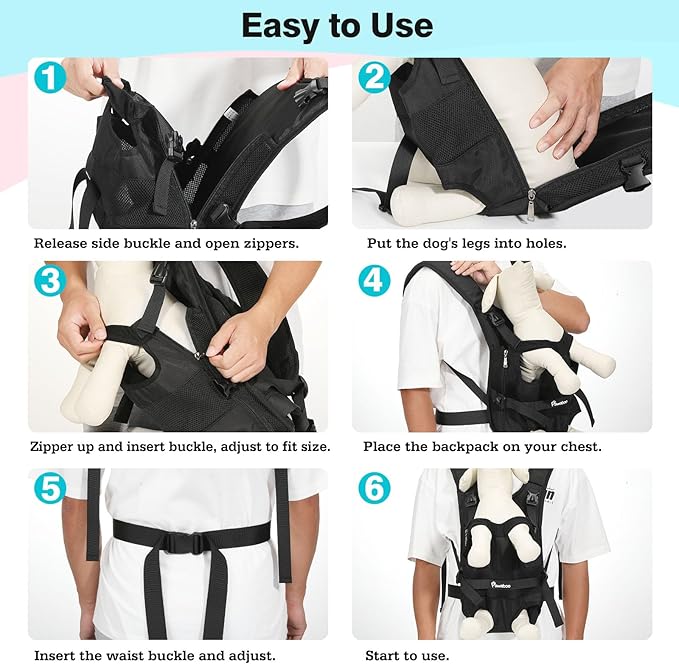Pawaboo Pet Dog Front Carrier Backpacks, Legs Out Pet Carrier Backpack for Dogs, Adjustable Dog Chest Carriers Purse for Small Medium Dogs Hands Free for Travel Hiking Cycling Camping, L, Black
