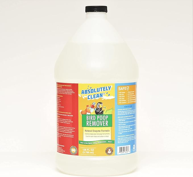 Absolutely Clean Amazing Bird Poop Remover - Just Spray/Wipe - Safely & Easily Removes Bird Messes - Use Indoor/Outdoor - Made in The USA 128 fl oz(Pack of 4)