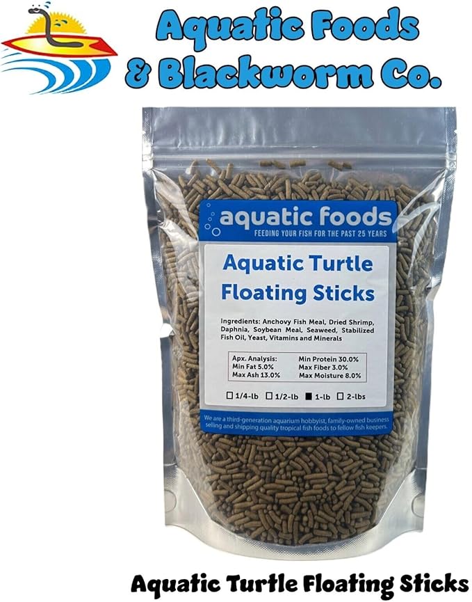 Aquatic Foods Inc. Aquatic Turtle 3/8" x 1/8" 30% Protein Floating Sticks for Aquatic & Semi Aquatic Red Ear, Painted. Map, Soft Shell Pond Turtles...WL…1-lb Foil Pouch Bag