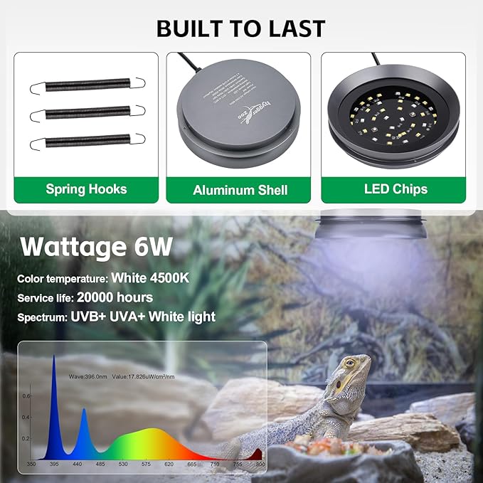 UVB Light for Reptiles with Dimming UVA UVB Reptile Light Fixture with Timer LED UVB Bulb for Bearded Dragon Gecko Turtle Chameleon Lizard Snake Adjustable Brightness Reptile Tank Accessories 8W Grey