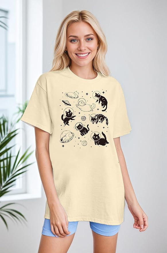 Cat Shirts for Women Oversized Cat Mom Shirt Animal Print Tops Cute Teen Clothes Casual Graphic Tees