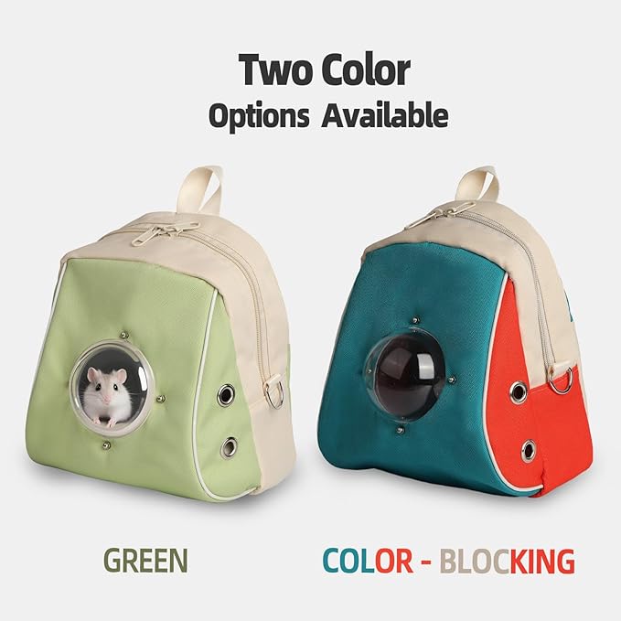 Hamster Carrier, Suitable for Sugar Gliders, Rats, Parrots and Other Small Pets, Breathable Bird Backpack with Transparent Spacecraft (Green)