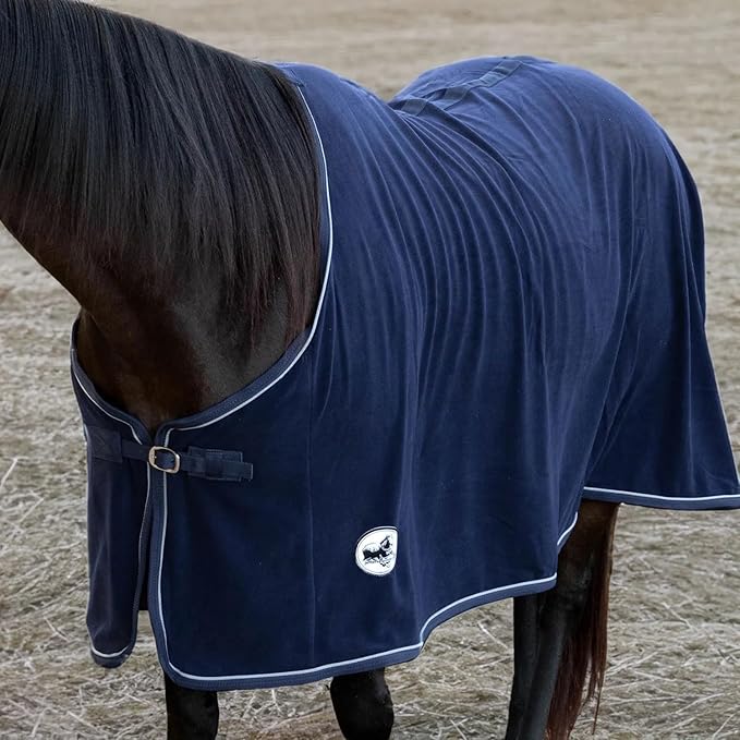 Jeffers Equine Elite Fleece Horse Cooler Blanket, 75 Inch – Soft, Adjustable Fit, Lightweight, Easy Care, Moisture Wicking Cooling Sheet with Surcingle for Post Exercise, Travel for Horses – Navy