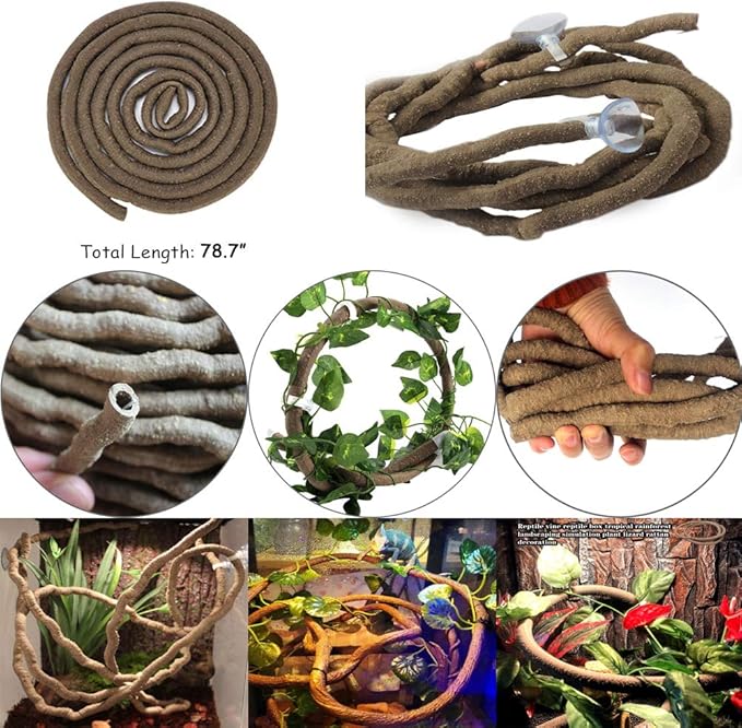 Hamiledyi Bearded Dragon Tank Accessories Lizard Hammock Climbing Jungle Vines Adjustable Leash Bat Wings Flexible Reptile Leaves with Suction Cups Reptile Habitat Decor for Gecko,Snakes,Chameleon