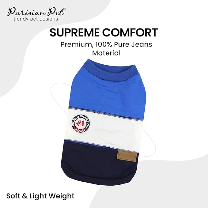 Parisian Pet Embroidered 'Worlds Champion' Dog Shirt - Lightweight Sleeveless Color Block Tee - Machine Washable, Medium Dogs