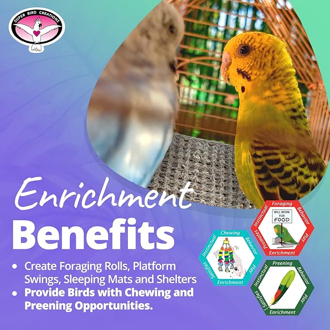 Super Bird Creations SB50004 Seagrass Mat for Cage Decor, Pet Enrichment and Boredom Relief - Versatile Toy-Making Base - Ideal for Parrots - Small to Large Birds & Reptiles - 10"x10" (3 Pack)