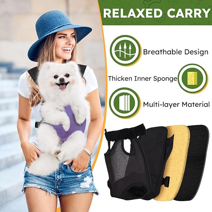 Pet Carrier Backpack, Hands-Free Adjustable Dog Front Carrier Legs Out & Easy-Fit Dog Backpack Carrier for Hiking Camping Traveling Cycling for Small Dogs and Rabbits (Large, Purple)