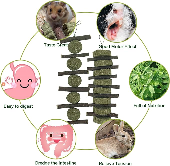 Rabbits Bunny Chew Toys Treats Natural Wood Timothy Hay Grass Cakes Balls Chew Toys Treats for Hamster Chinchilla Guinea Pigs 8pcs