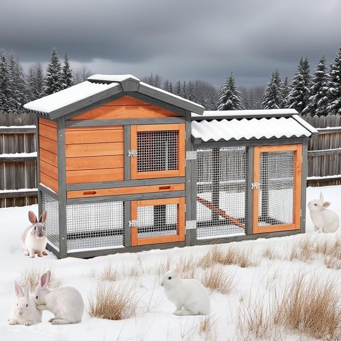 Chicken Coop, Chicken Run, Small Wooden Duck Coop Outdoor 2-Tier Hen House All Weather Used Poultry Quail Cage Rabbit Pet Hutch House with (Brown with Black)