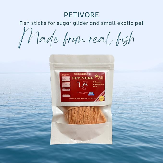 Crab Flavor - Premium Fish Snack for Sugar Glider and Small Exotic Pet - Made from Real Fish - Hamster, Squirrel, Chinchillas, Marmoset - Yummy Treats, Snacks and Food (35g)