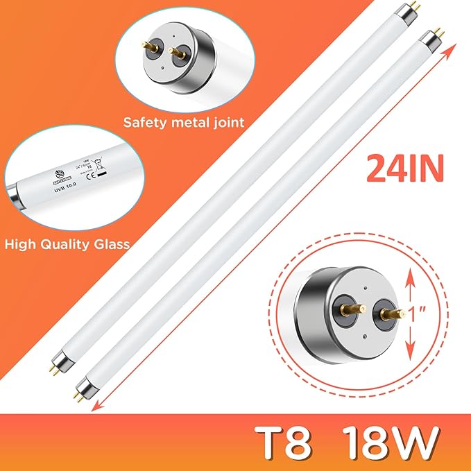 T8 UVB Reptile Light 18W 10.0-2 Pack,UVA UVB Light Bulb for Reptiles,Reptile UVB Lamp Tube for Bearded Dragon