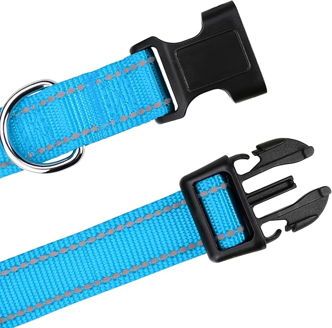 TagME Dog Collars for Small Dogs, Reflective Nylon Pet Collar with Quick Release Buckle, Small Dog Collar for Boys, Sky Blue, 3/8" Width