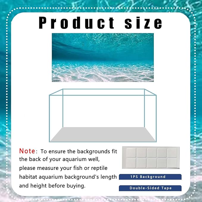60X24IN Natural Undersea Aquarium Background, Undersea Beach Fish Tank Background, with 8 EVA Double-Sided Tape