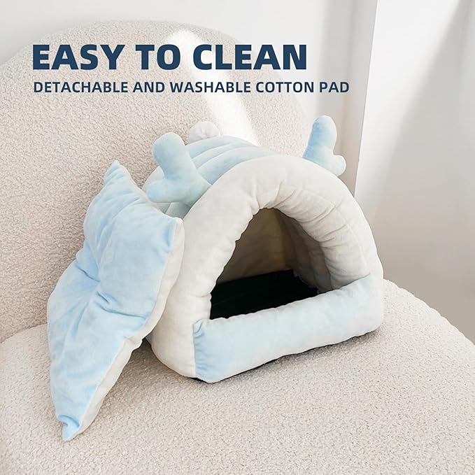 Guinea Pig Hideout, Warm Bed for Guinea Pig,Rabbits, Chinchillas, Cozy Small Animal Winter Shelter (Blue, Medium)