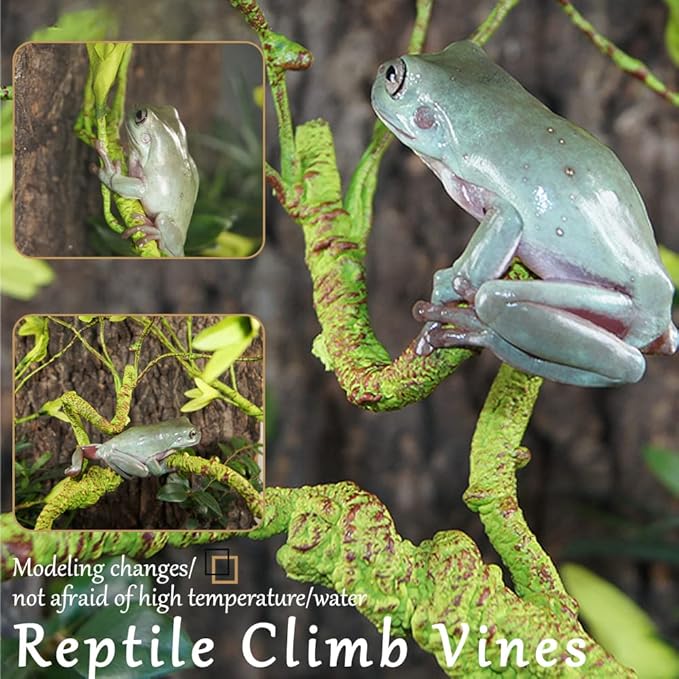 Hamiledyi Reptile Plants Bendable Jungle Climbing Vine Terrarium Branch Flexible Plastic Leaves Hanging Pet Habitat Decoration for Bearded Dragon Lizard Gecko Frog Snake Tank Accessories Decor