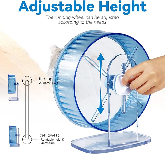 9In Hamster Wheel, Adjustable Chinchilla Wheel, Silent Spinner for Dwarf Syrian Gerbils Mice and Other Small Size Pets (9 Inch, Blue)