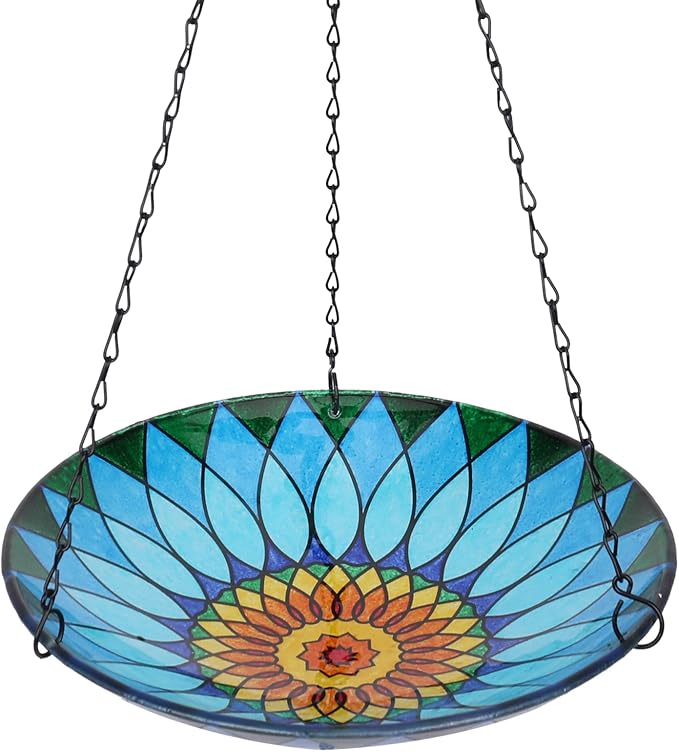 MUMTOP Hanging Bird Bath - Bird Baths for Outdoors, 12 Inch Glass BirdBath Bowl Outdoor BirdFeeders for Garden Yard and Patio Decor