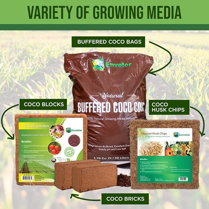 Potting Soil Mix 50 Liter Bag Envelor Indoor Plants Soil for Outdoor Plants 1.75 Cubic Feet Potting Mix Hydrated Coco Coir Perlite Mix Buffered Ready to Use Natural Plant Top Soil