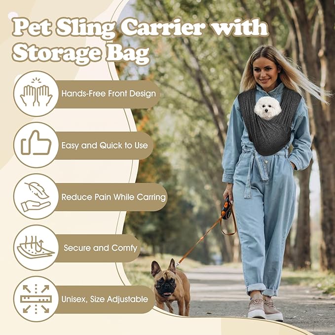 Dog Sling, Front Facing Dog Slings for Small Dogs, Adjustable Hands Free Puppy Sling, Pet Slings Carrier for Small Dogs Cats 0-11lbs for Travel or Daily Use, Reducing Back Pain (Black)