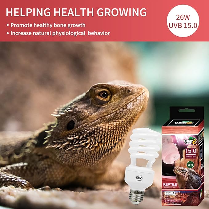LUCKY HERP 26W UVB 15.0 Intense UVA UVB Compact Flouorescent Lamp Desert Terrarium Light Bulb for Reptile and Amphibian