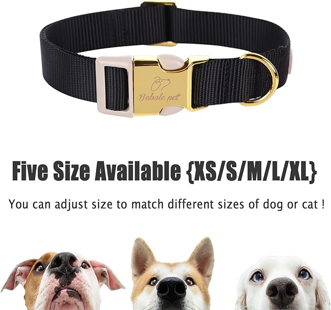 Nylon Dog Collar - Adjustable Black Soft Webbing Dog Collars for Small Medium Large Dogs Boy Girl Puppy Collar with Safety Metal Buckle XS