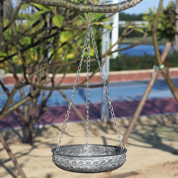 Hanging Bird Baths for Outside,Metal Bird Feeder,Hanging Birdbaths for Outdoors,for Garden Backyard Patio and Deck-Dark Grey