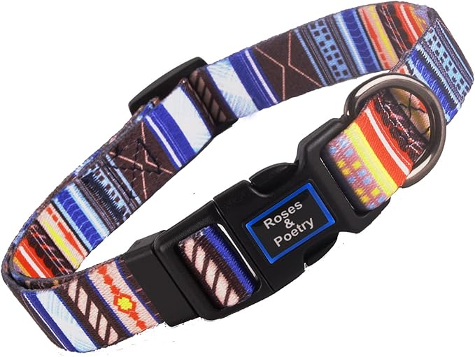 Roses&Poetry Dog Collar with Colourful Stripe Patterns, Adjustable Durable Puppy Collars for Small Medium Large Dogs (Stripe-XS)