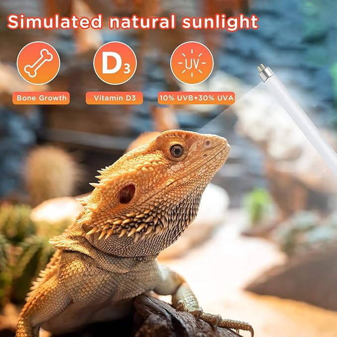 T8 UVB Reptile Light 15W 10.0-2 Pack,UVA UVB Light Bulb for Reptiles,Reptile UVB Lamp Tube for Bearded Dragon