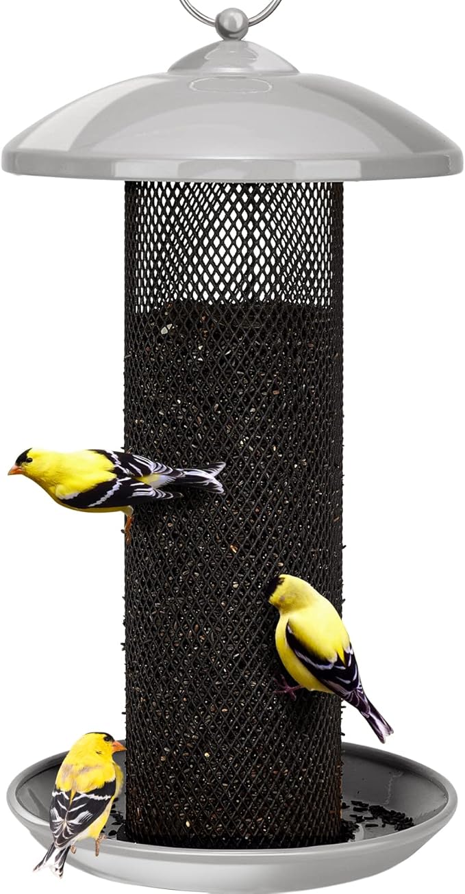 Kingsyard Finch Feeders for Outdoors Hanging, Metal Mesh Tube Bird Feeder for Nyjer/Thistle Seed, 2.5 lbs Large Capacity (Grey)
