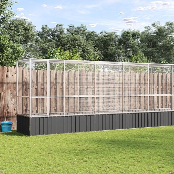 Outdoor Aviary Bird Cage, Galvanized Steel Outside Ample Activity Space Birdcage, 492.3"x42.1"x83.5", -267