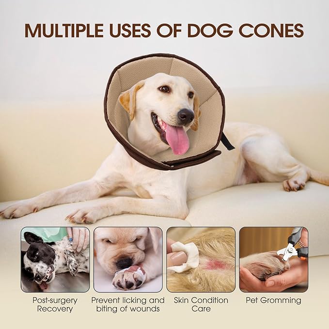 Dog Cone for Large Dogs After Surgery, Adjustable Soft Recovery Cone Collar for Dogs to Stop Licking, Professional Elizabethan Collar for Pet, Recovery Cones for Wound Healing & Hot Spots