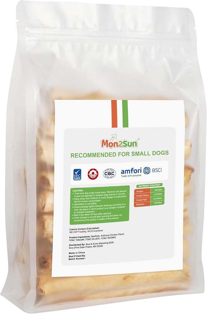MON2SUN Dog Rawhide Rolls Twist Sticks Chew Treats Chicken Flavor for Puppy and Small Dogs, 40 Count（Pack of 1）