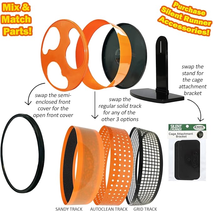 Silent Runner 12" Regular Wheel + Sandy Track + Cage Attachment - Pet Exercise Wheel Package Set - for Sugar Gliders, Female Rats, Hamsters, Mice and Other Small Pets