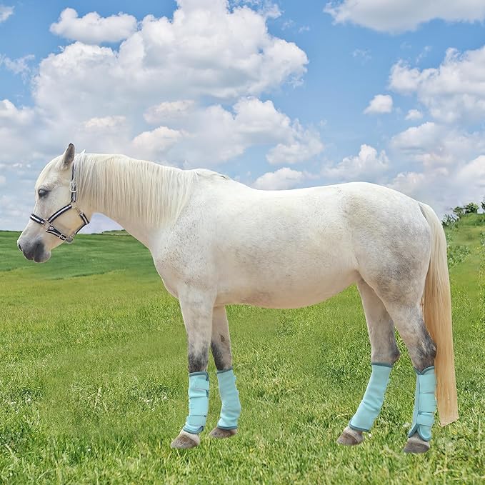 Adjustable Horse Fly Boots Set of 4, Equine Leg Protection Reduce Stomping, Breathable Mesh Fly Boots for Horses, Horse Leggings Leg Guards